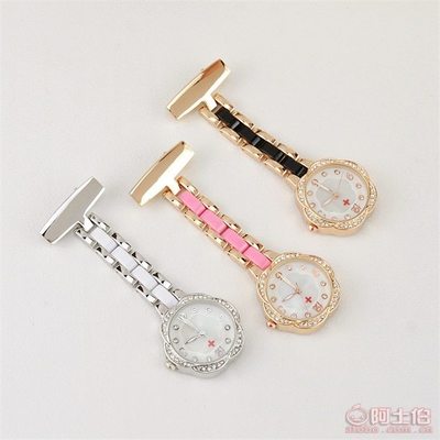 复古与时尚的完美结合 SD外贸热卖镶钻滴胶石英护士表挂表